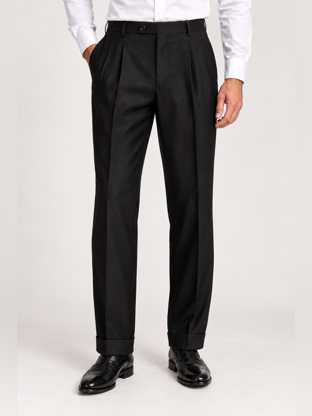 Corneliani Men 42 Black Dress Pants Double Pleated Cuffed Made in Italy Classic
